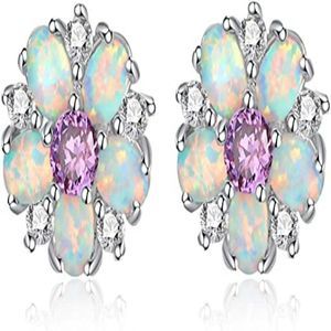 CiNily Flower Earrings,Opal Sterling Silver or White Gold/Rose Stud Earrings